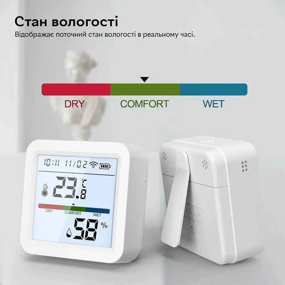 Розумний Wi-Fi датчик температури та вологості повітря Tuya SmartLife з підсвічуванням wifi термометр гігрометр White - фото 4