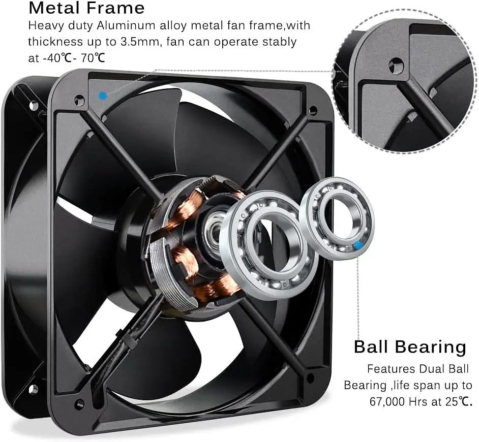 Осієвий охолоджувальний вентилятор GDSTIME 200 x 60 мм ОAC 220 V 240 V Dual Ball Industrial 370 CFM - фото 6