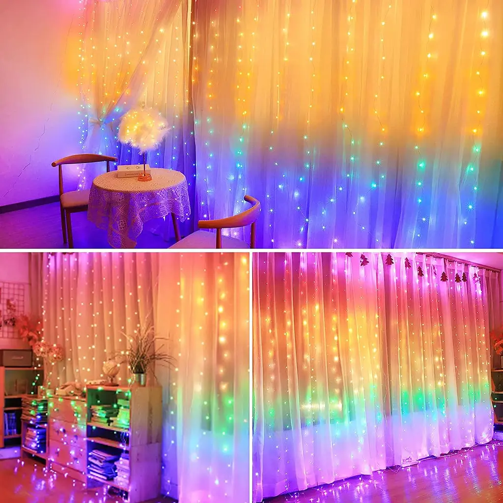 Гирлянда штора LED Star капля росы Радуга 3 х 3 м с пультом - фото 3