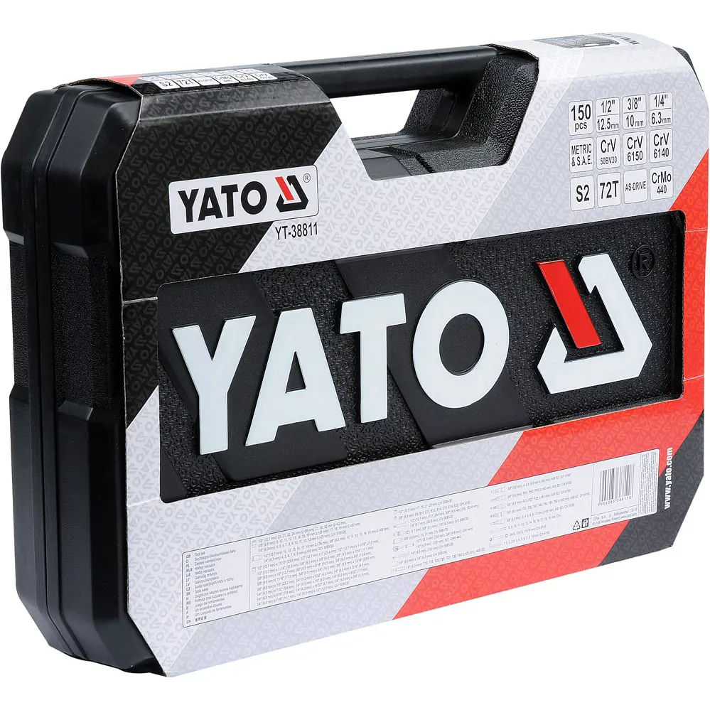 Набір головок торцевих Yato квадрат 1/2", 3/8", 1/4" з інструментами та насадками 150 шт. (YT-38811) - фото 6