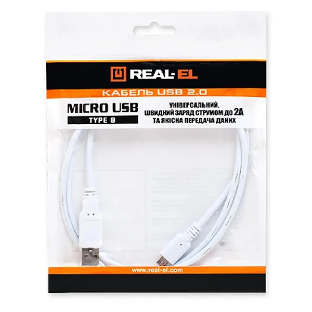 Дата кабель USB 2.0 AM to Micro 5P 0.6m Pro white REAL-EL (EL123500022) - фото 2