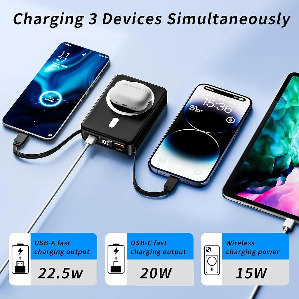 Бездротовий зарядний банк CROWATTS Mag-safe Power Bank ємністю 10000 мАг, PD 22,5 Вт з USB-C - фото 6