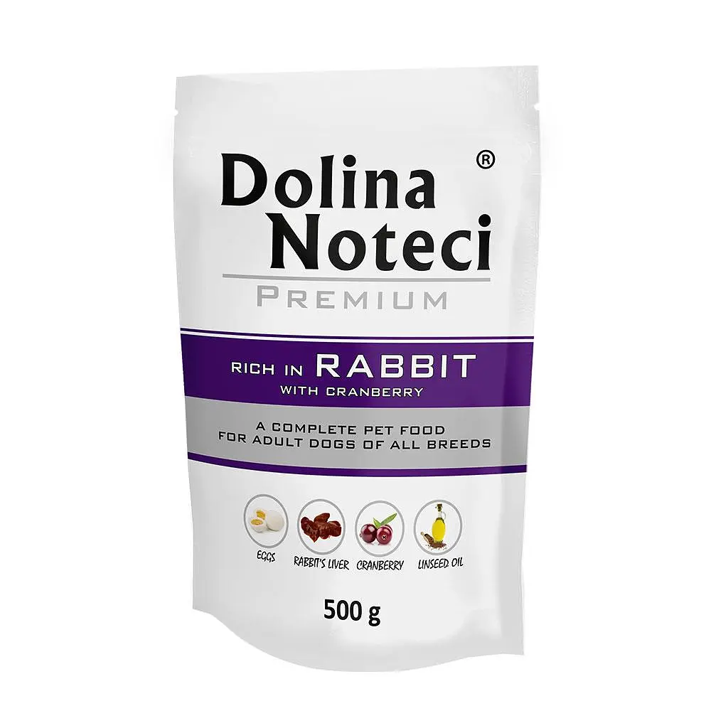 Вологий корм для собак Dolina Noteci Premium з кроликом та журавлиною пауч 500 г
