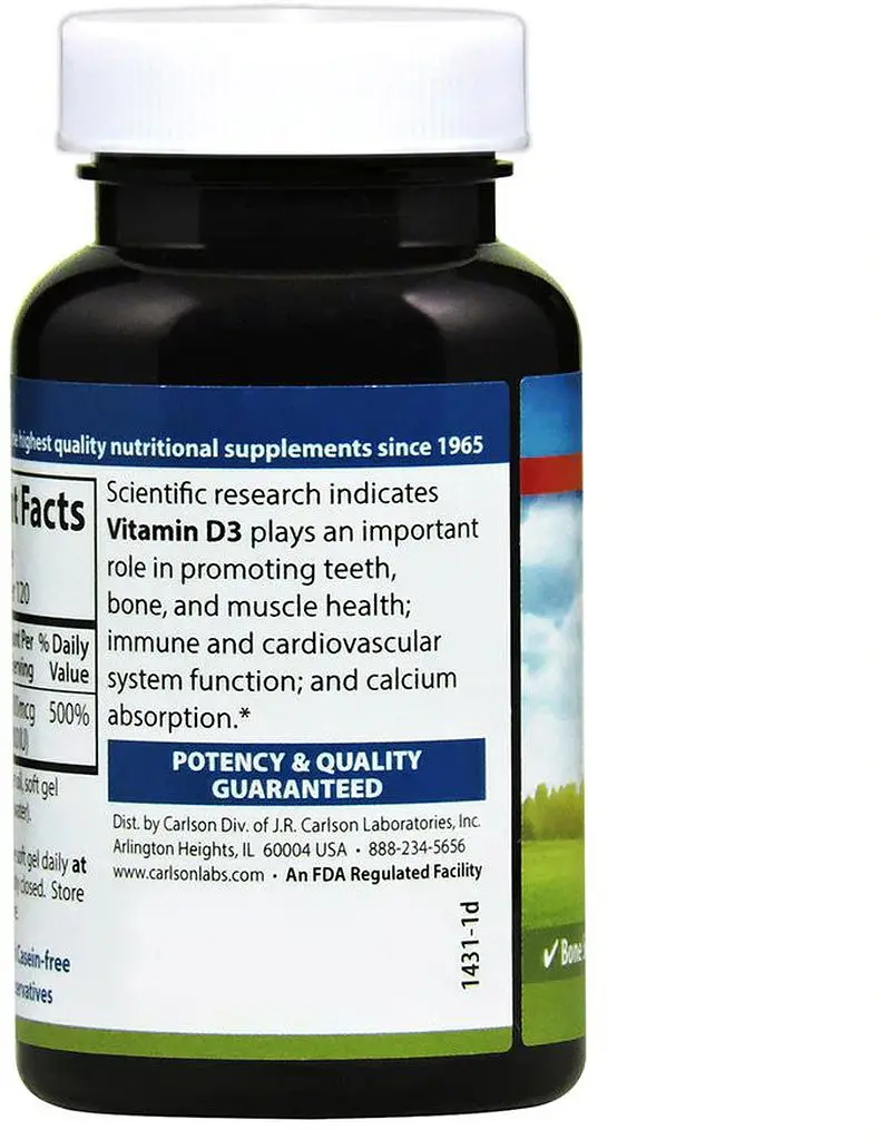 Витамины и минералы Carlson Labs Vitamin D3 4000 IU, 120 капсул - фото 2