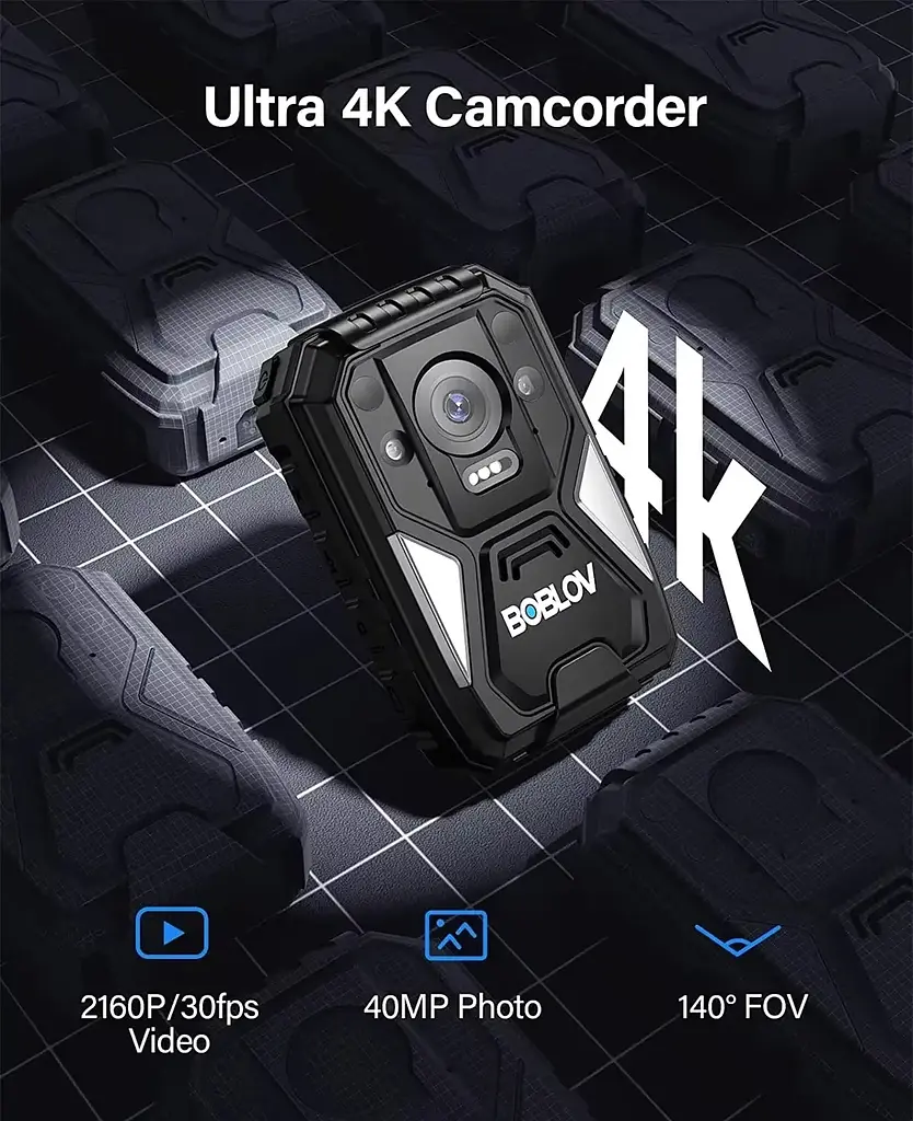 Нагрудна боді-камера Boblov B4K4 пам'ять 128Гб з дисплеєм 2.0 дюйма GPS нічний запис датчик руху акумулятор 4000 мА·год док-станція - фото 8