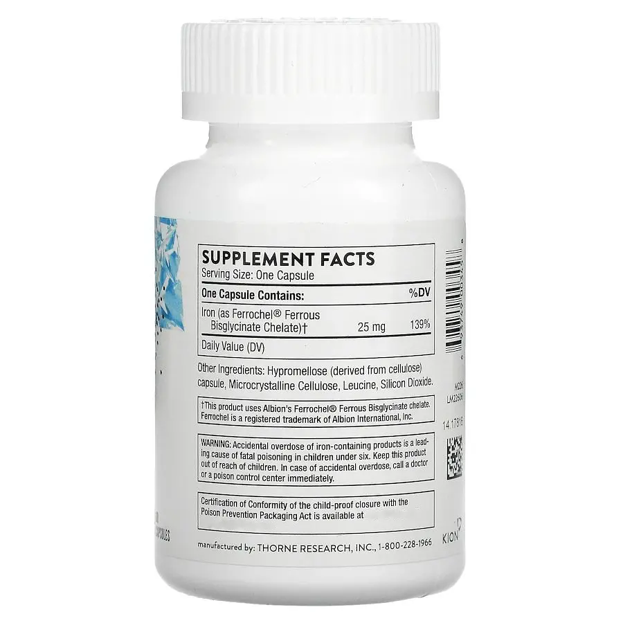 Железо Thorne Iron Bisglycinate, 60 капсул - фото 2