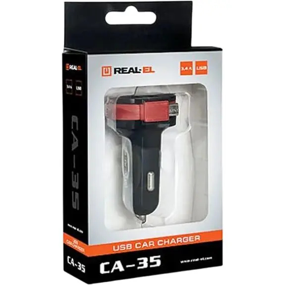 Автомобільний зарядний пристрій Real-El CA-35 (3USBx3.4A) Black/Orange + кабель microUSB - фото 7
