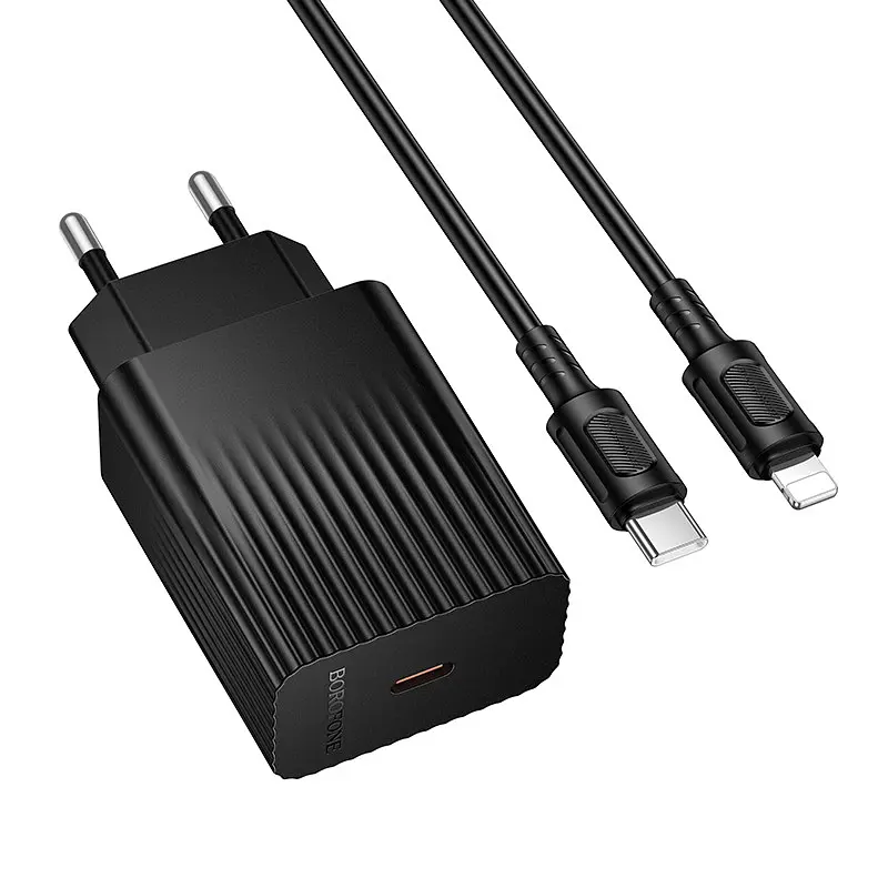 Мережевий зарядний пристрій з кабелем BOROFONE BAS75A Source single port PD30W charger set (C to iP) (EU) Чорний