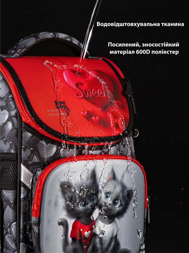 Ортопедический школьный рюкзак (ранец) School Standard 3 в 1 для девочки 570 гр 14,5 литров Серый с красным - фото 9