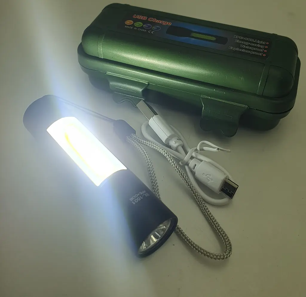 Ручний LED ліхтар мініатюрний ліхтарик акумуляторний з бічним COB світильником USB зарядка Bailong BL 1501 XPE+COB - фото 8