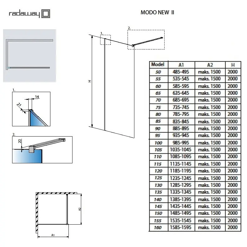 Душевая перегородка Radaway Modo New II 95x200 стекло прозрачное (389095-01-01) - фото 4