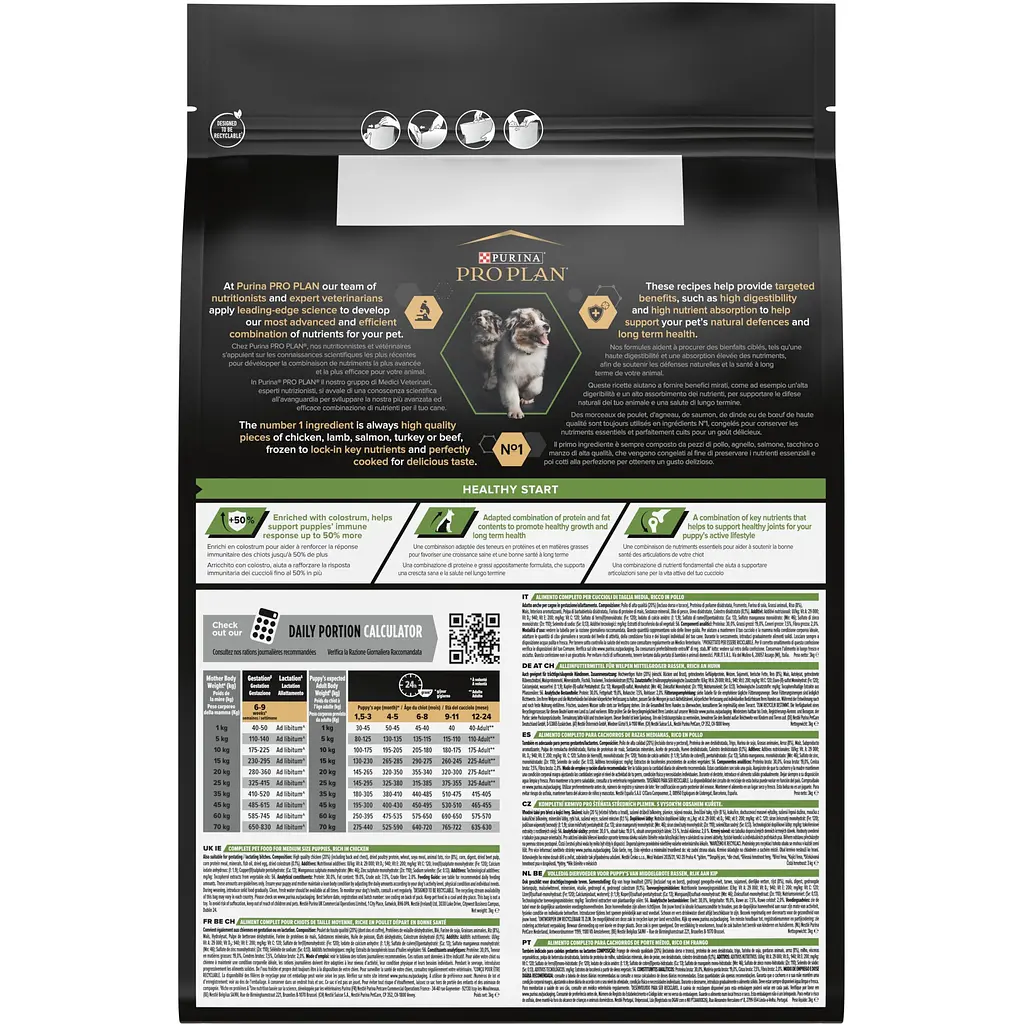 Сухой корм для щенков и молодых собак средних пород Purina Pro Plan Puppy Medium, с курицей, 3 кг (12279403) - фото 4