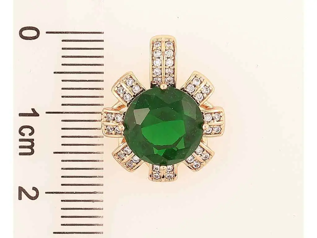 Кулон XUPING Позолота 18K «Квіточка з зеленим фіанітом та інкрустацією цирконієм» для ланцюжка до 5мм (262303) - фото 2