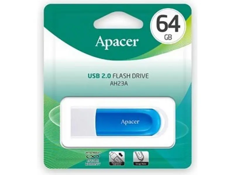 USB флеш накопичувач Apacer 64 GB AH23A USB 2.0 White/Blue (AP64GAH23AW-1) - фото 3