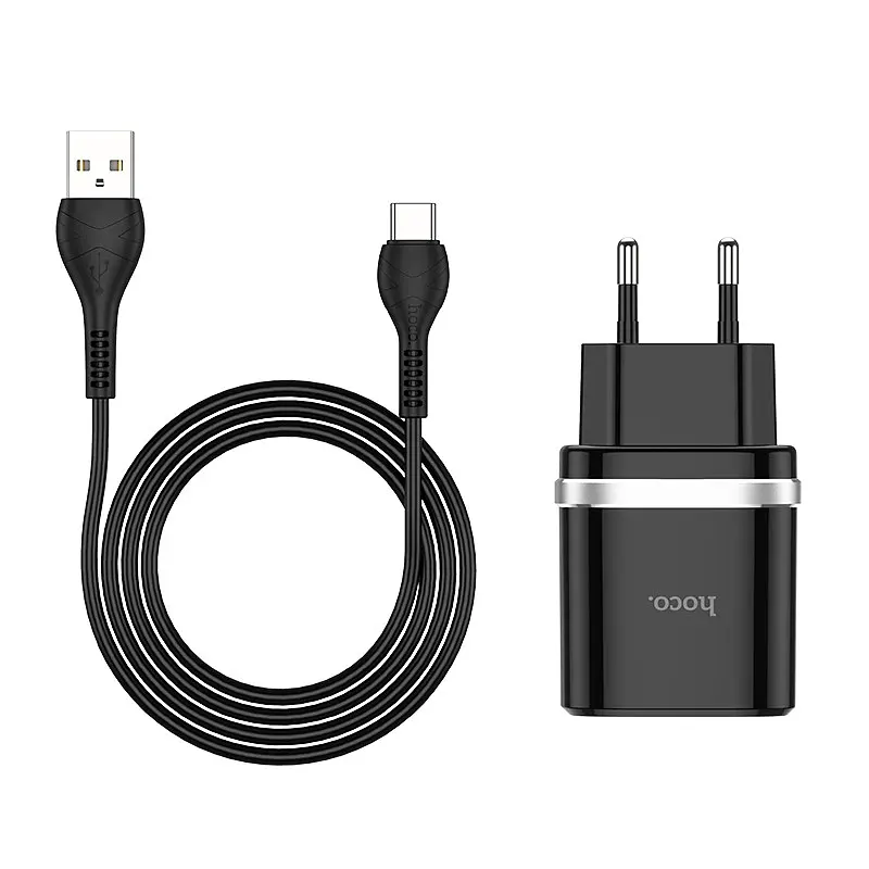Блок зарядное устройство Hoco C12Q Smart с кабелем Type-C черный - фото 2