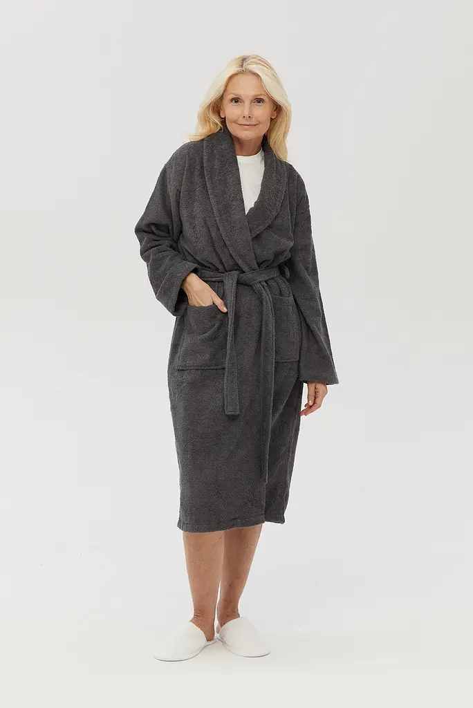 Халат махровый unisex Lotus Home - Basic New Line антрацит S - фото 2