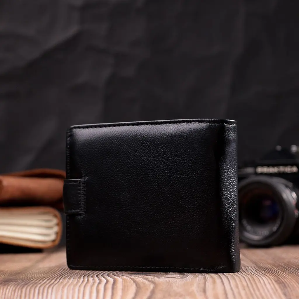 Чоловічий гаманець середнього розміру із натуральної шкіри ST Leather 22444 чорний - фото 10