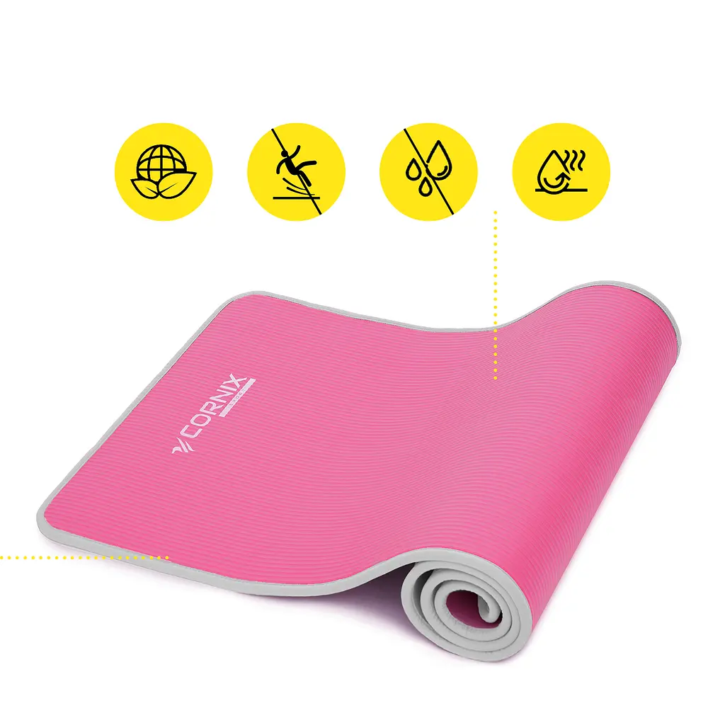 Килимок спортивний Cornix NBR 183 x 61 x 1 см для йоги та фітнесу XR-0095 Pink/Grey - фото 6