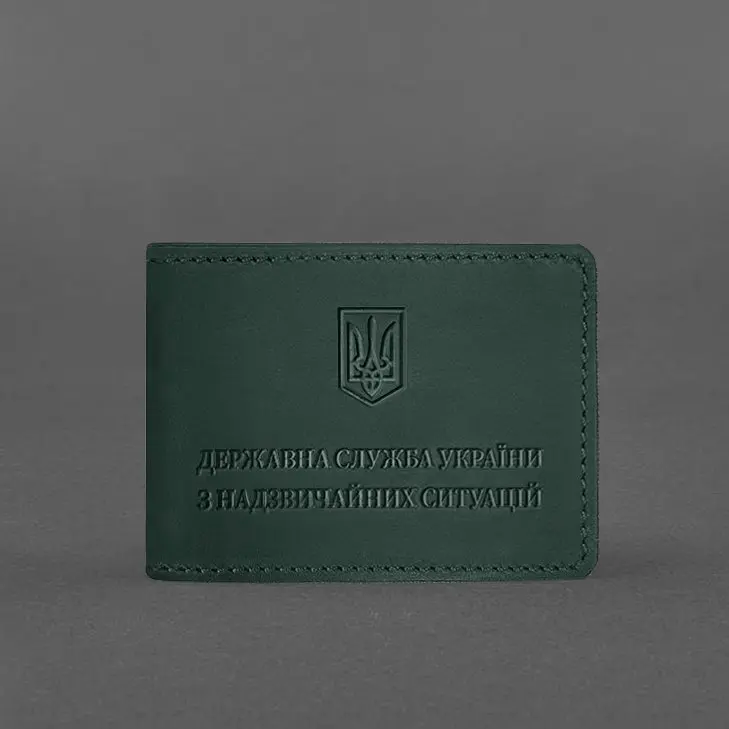 Кожаная обложка на удостоверение Государственной службы Украины по чрезвычайным ситуациям (ГСЧС) зеленая Crazy Horse - фото 5
