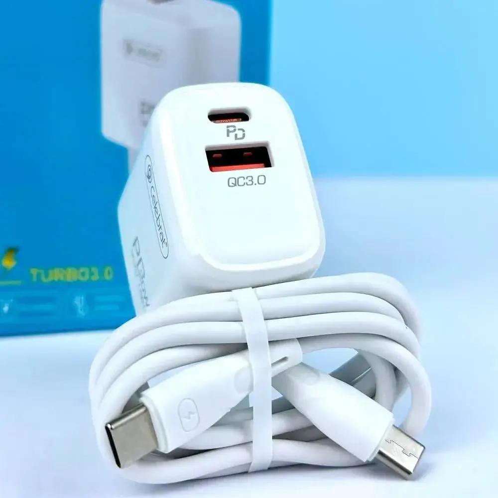 Зарядний пристрій Celebrat C-H3 Type C + USB QC3.0 20W Charger White + Type-C Cable - фото 2