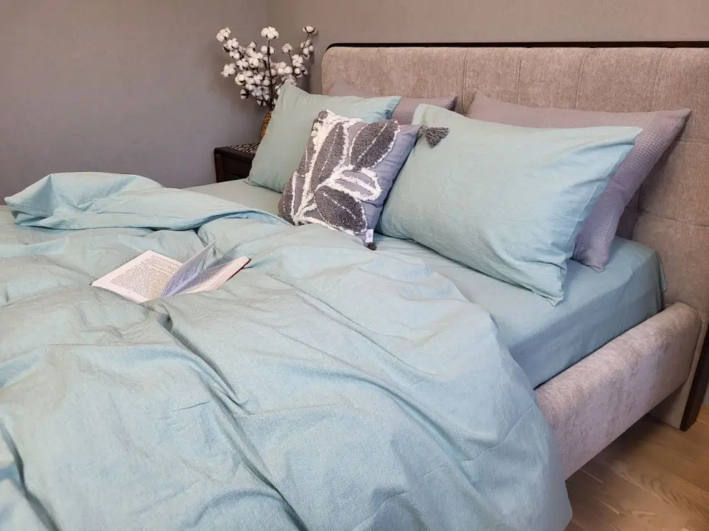 Комплект постільної білизни Washed Cotton з вареної бавовни Морська хвиля Cyan - фото 2