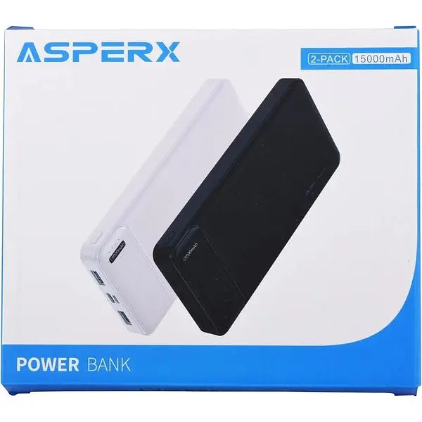 Портативний зарядний пристрій AsperX 15000 мАг вихід та вхід USB упаковка з 2 шт. - фото 4