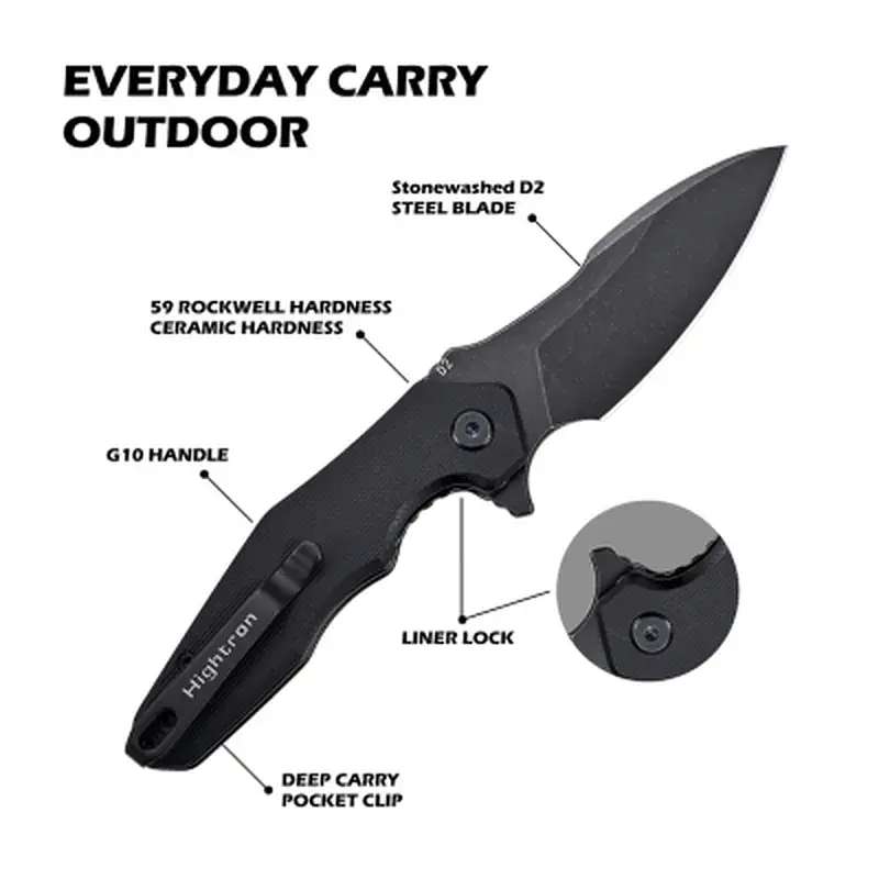 Ніж Hightron Mini Ventura, D2, G10, чорний, чорний stonewash клинок (HK05BLKBS) - фото 5