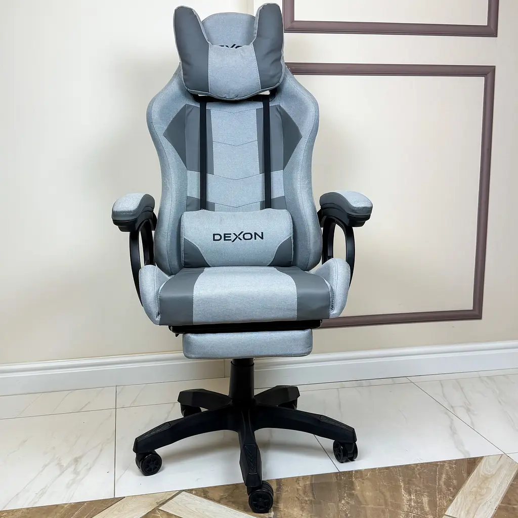 Геймерське крісло DEXON VECTOR з підставкою для ніг, екошкіра+тканина, Сірий-Темно-сірий - фото 3