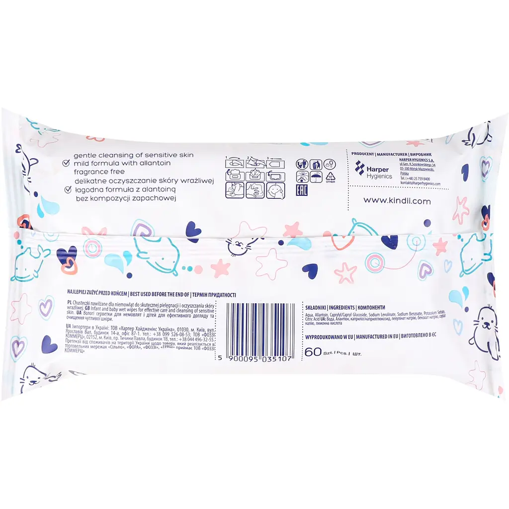 Дитячі серветки вологі Kindii Pure Water 99% +20% 72 шт. - фото 2