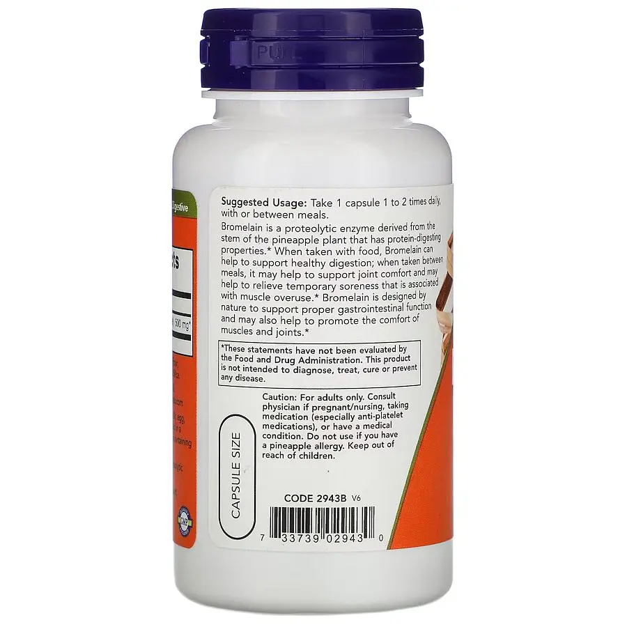 Натуральна добавка NOW Bromelain 500 mg, 60 вегакапсул - фото 2