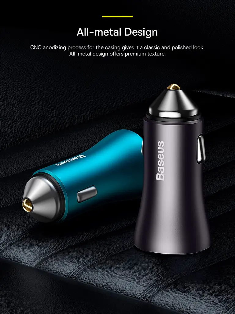Автомобільний зарядний пристрій Baseus Golden Contactor Max Dual Fast Charger Car Charger U+C 60W Dark Gray (CGJM000113) [77942] - фото 11