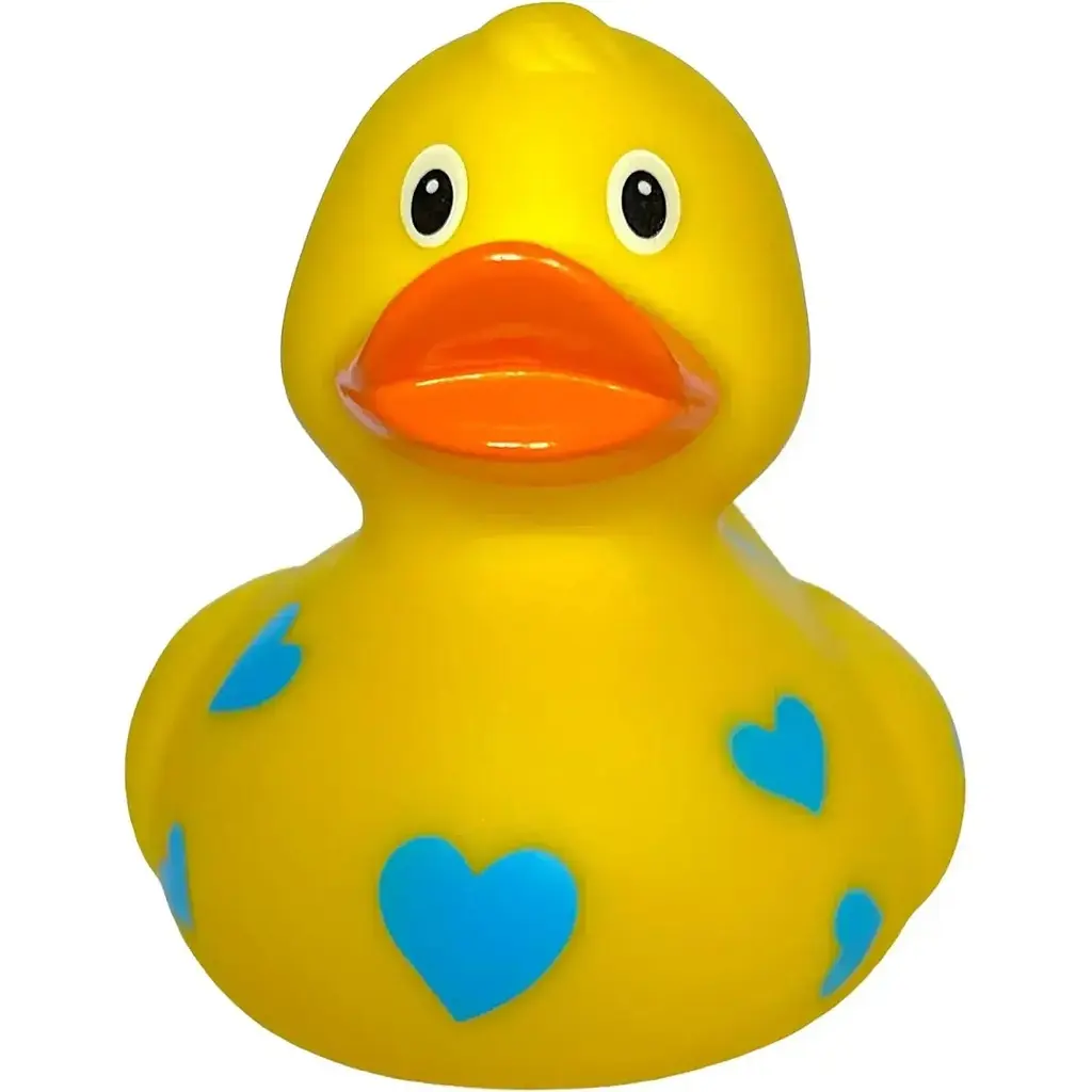 Качка FunnyDucks Жовта у блакитних сердечках (0905)