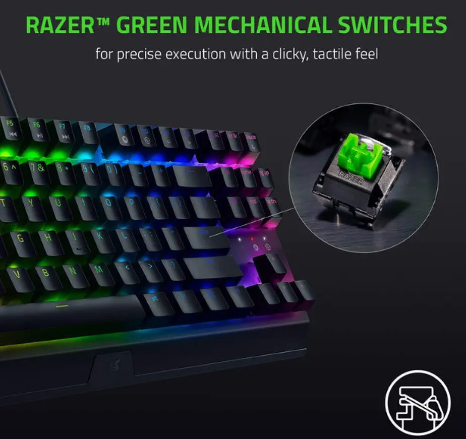 Клавиатура игровая механическая RAZER BlackWidow V-3 TKL RU Green Switch Black - фото 6