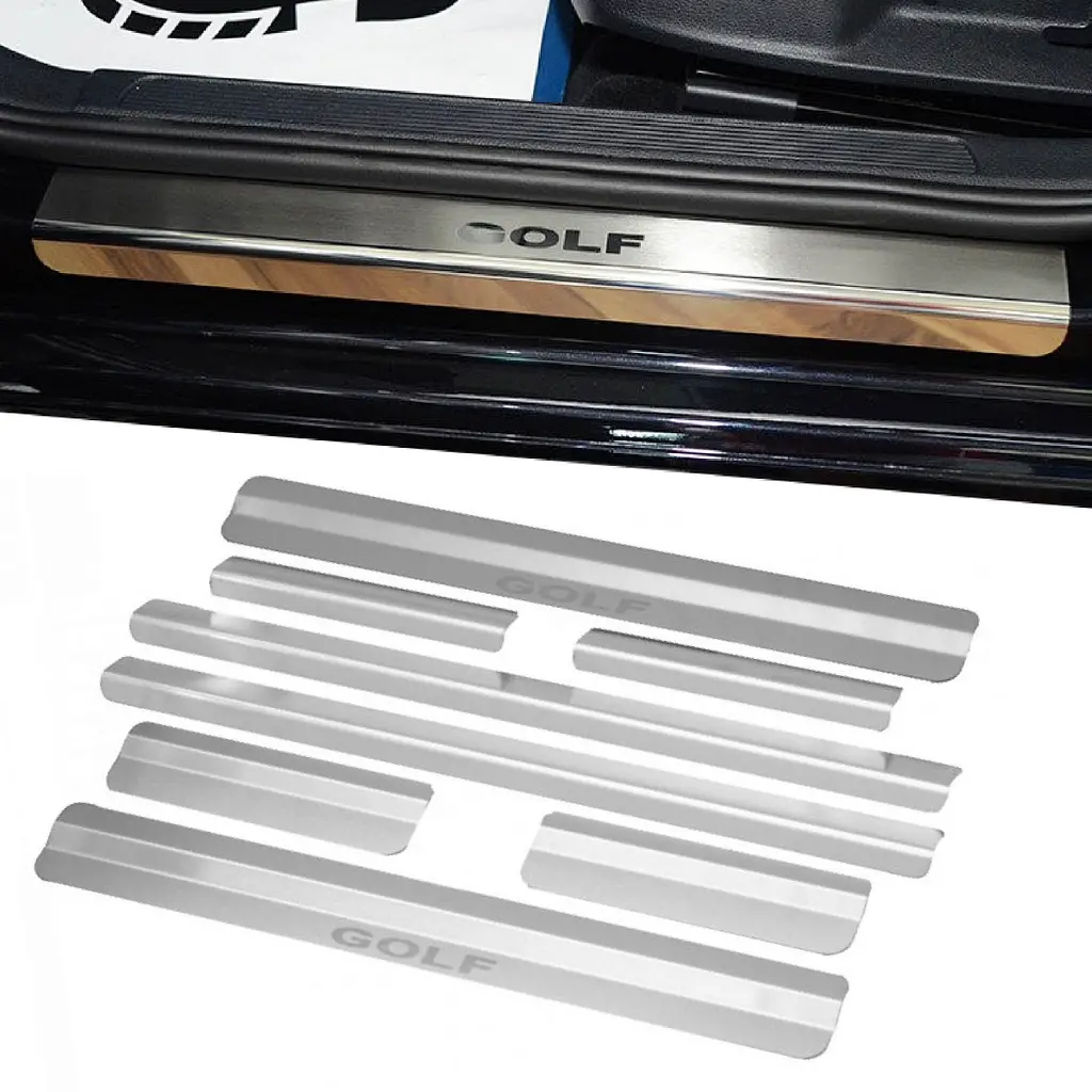 Накладки на пороги для Volkswagen Golf VI Combi 2009-2012 Нержавіюча сталь із загином та Логотипом 4 шт (Premium P-VW16)