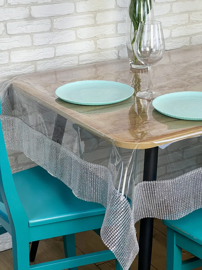 Скатертина силіконова зі срібною стразовою стрічкою 250х120 см - фото 9