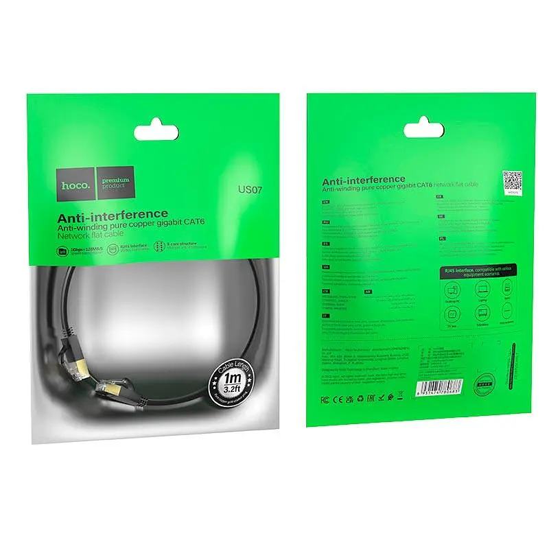 Кабель HOCO General pure copper flat network cable US07 (1M, 1Gbps) - фото 2