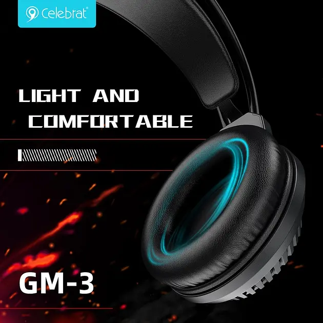 Проводные игровые наушники Celebrat GM-3 Gaming LED с микрофоном (Черные) - фото 5