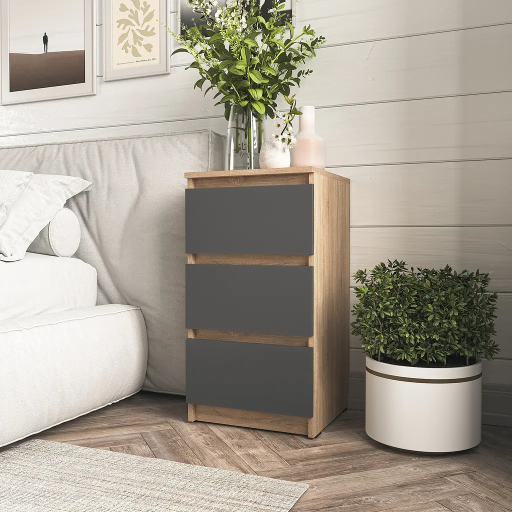 Тумбочка на 3 шухляди Moreli T-216 Ш400/В758/Г398 Дуб сонома-Антрацит