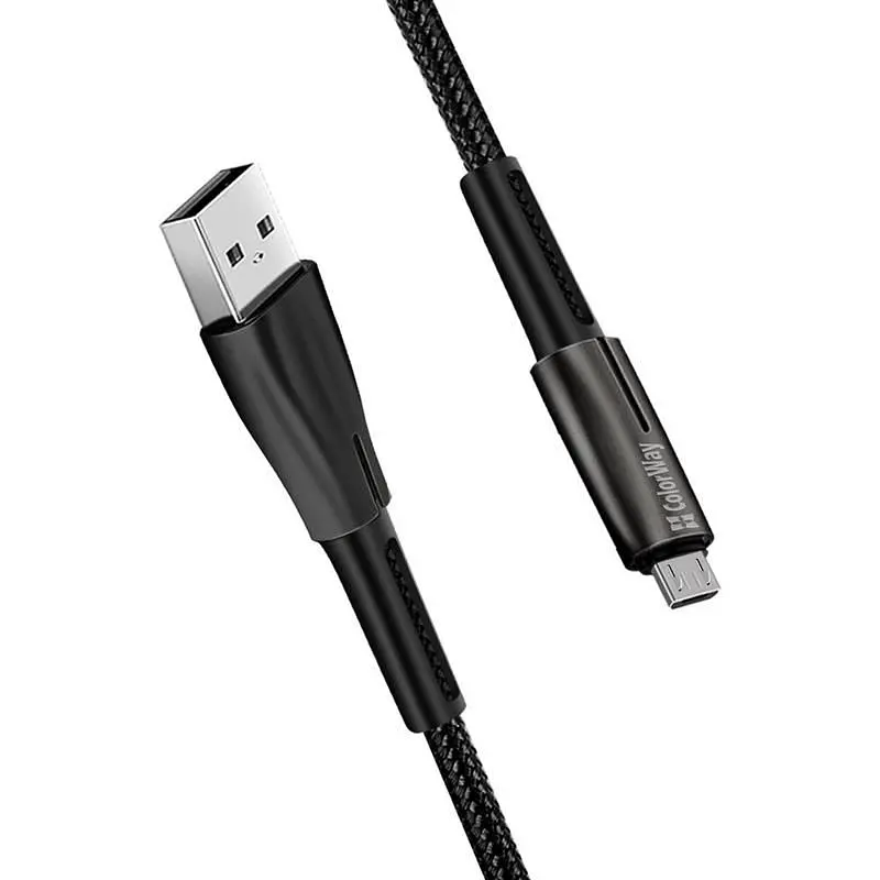 Кабель ColorWay USB - micro USB (M/M), Zinc Alloy + Led, 2.4 А, 1 м, Black (CW-CBUM035-BK) - фото 4