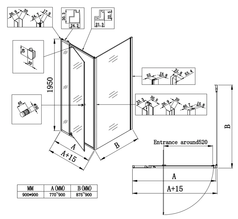 Душова кабіна без піддону Koer SR SC05-90x90x195-TR-01 прозоре скло Easy Clean 6 мм, хром KR5363, Універсальна, прозорий, хром - фото 8