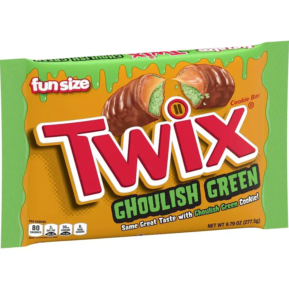 Шоколадные батончики Twix Halloween Ghoulish Green Caramel Cookie Chocolate Bars Fun Size 277 г - фото 9