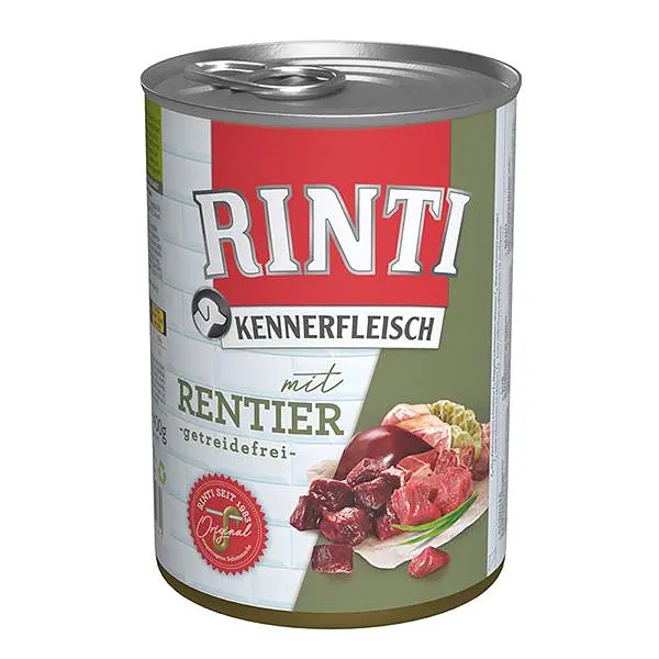 Беззерновий вологий корм Rinti Kennerfleisch mit Rentier Рінті повнораціонний для собак, Оленина 400 г (92528)