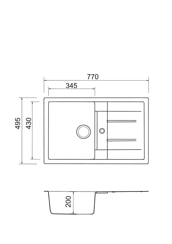 Кухонна мийка Adamant FORT світло-сіра 770x495x200 мм, з крилом 77 см - фото 4