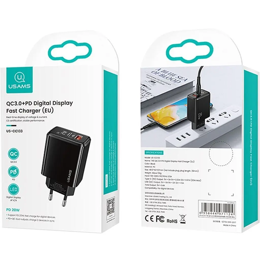 Сетевое зарядное устройство Usams T40 US-CC133 20W Black (CC133TC01) [160712] - фото 7