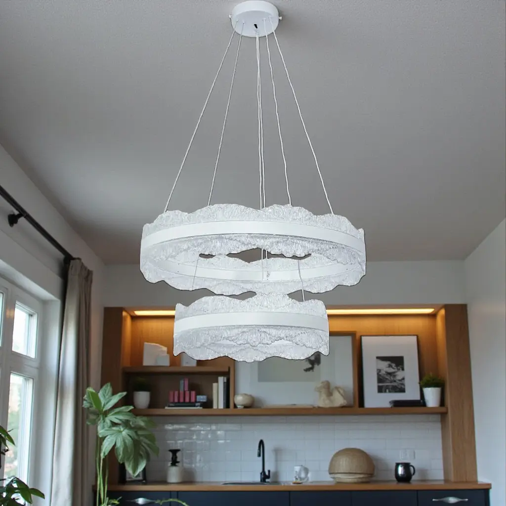Стильна підвісна LED-люстра для вітальні Diasha D8750-600+400WH, біла, 140W, 7700 lm - фото 2