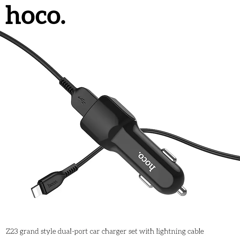 Адаптер автомобильный Hoco Lightning cable Z23 2USB, 2.4A - фото 3