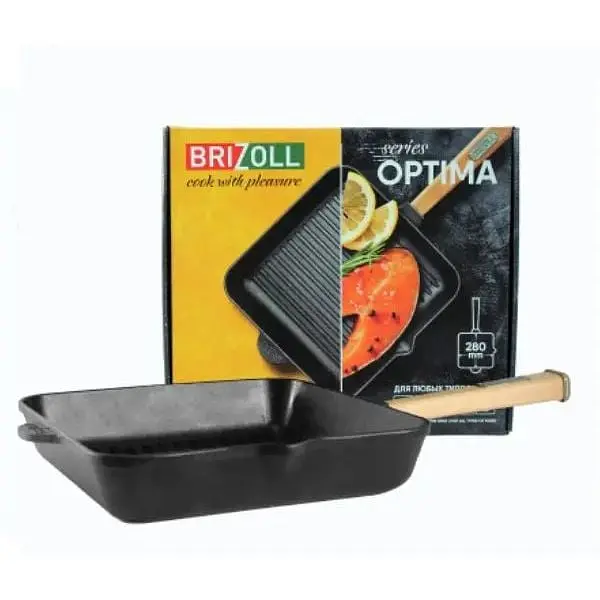 Сковорода-гриль Brizoll Optima квадратная с ручкой 28х28х5 см (О282850G-P) - фото 3