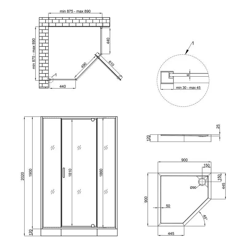 Душова кабіна Qtap Leo CRM10995-AC6 Clear 2020x900x900 мм + піддон Diamond 309912 90x90x12 см із сифоном - фото 11