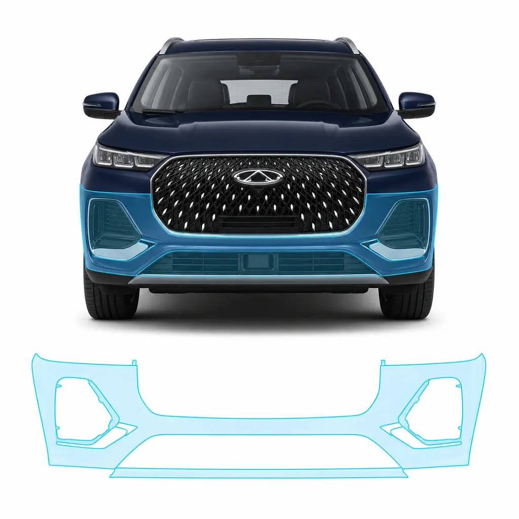 Антигравійна захисна бронеплівка за лекалами для Chery Tiggo 8 Pro I facelift 2023- передній бампер