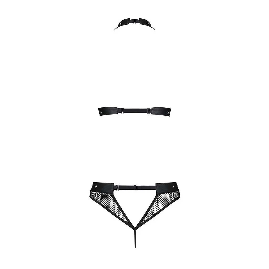 Білизна з відкритим доступом Passion MOONLIGHT SET S/M black, топ, стрінги - фото 4
